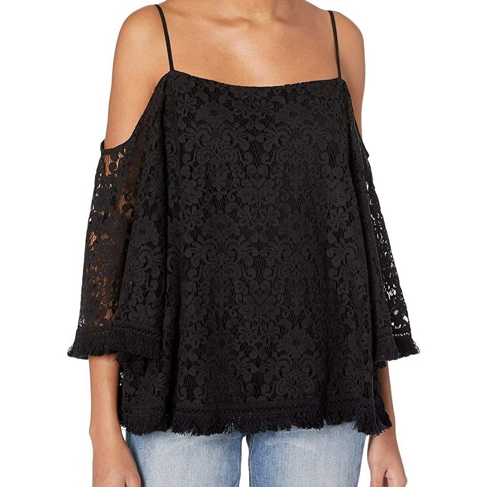 Bailey 44 Top Off Shoulder Black Lace Bell Sleeve Blouse Size Small
